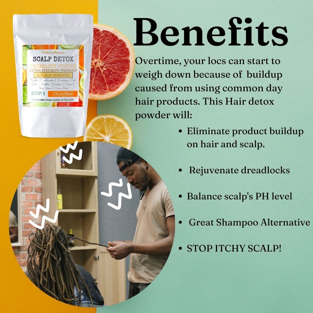Dreadlock Hair Scalp Detox - Deep Clean Dreadlock Powder - Natural Hair Cleanser for Product Buildup - Step 1