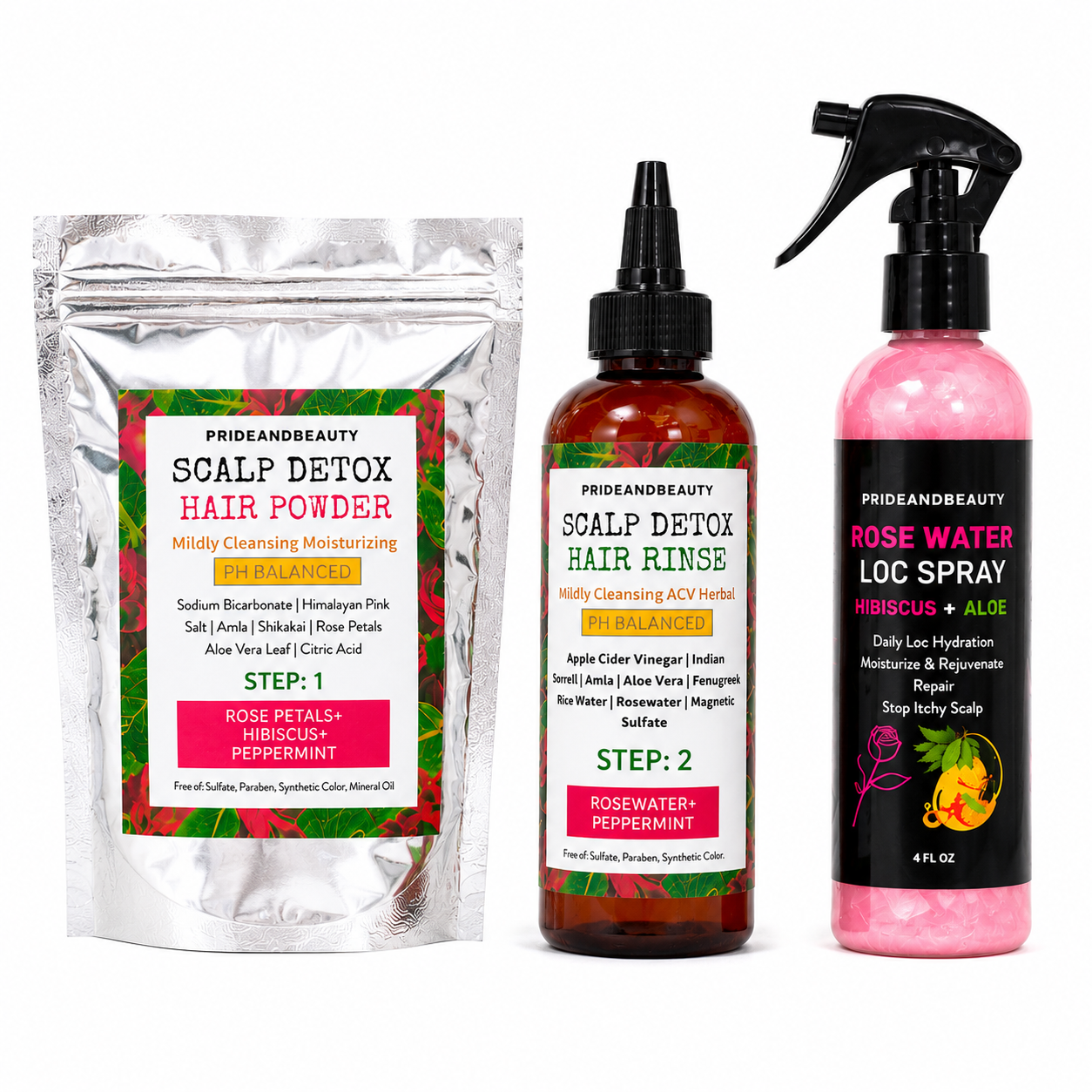 Loc Detox Bundle | 3-Step Scalp Detox Kit with Detox Hair Powder, ACV Hair Rinse & Rose Water Loc Spray