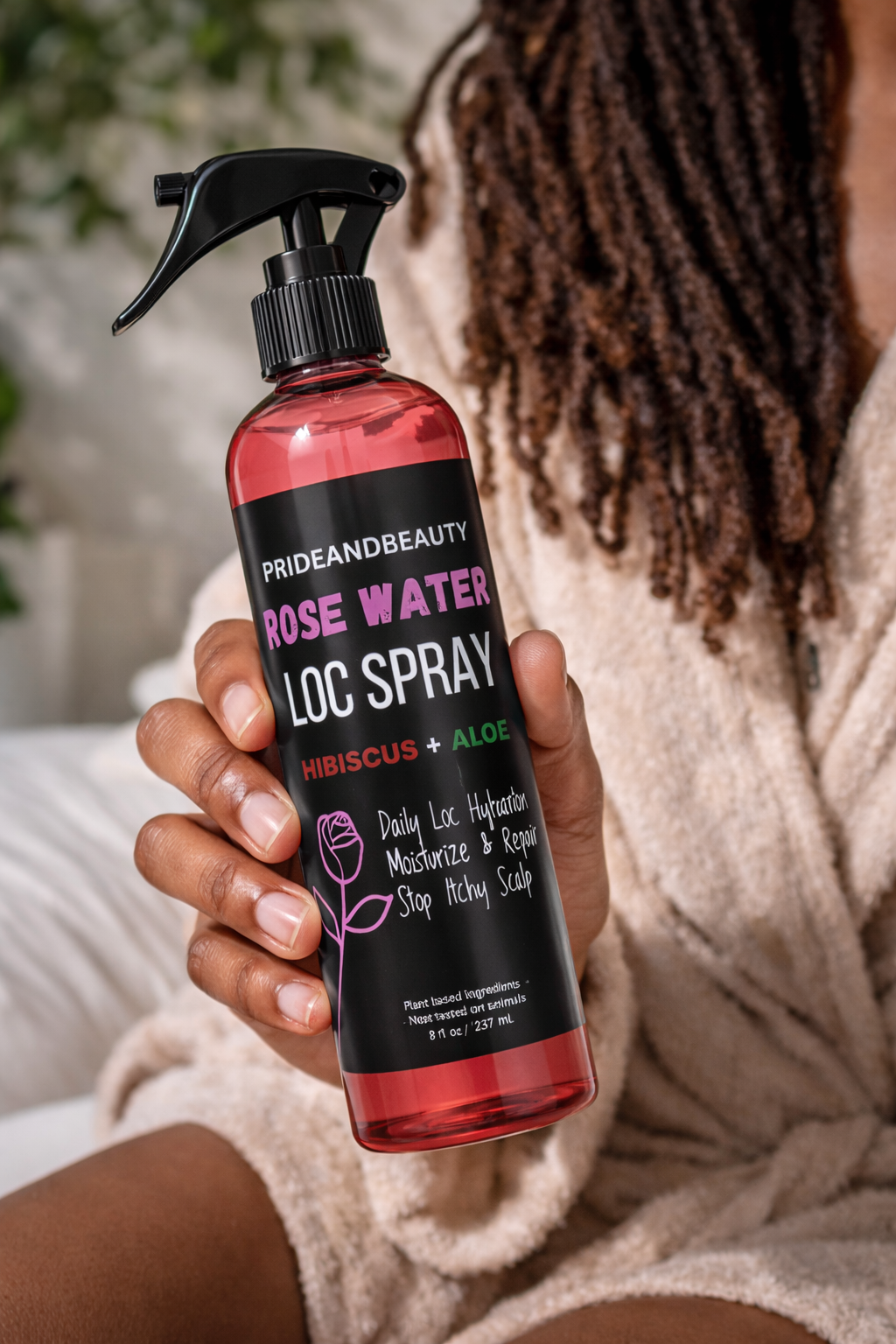Pride and Beauty Rose Water Loc Spray – Daily Hydration, Itch Relief & Moisture for Locs, Braids & Natural Hair | Plant-Based Formula