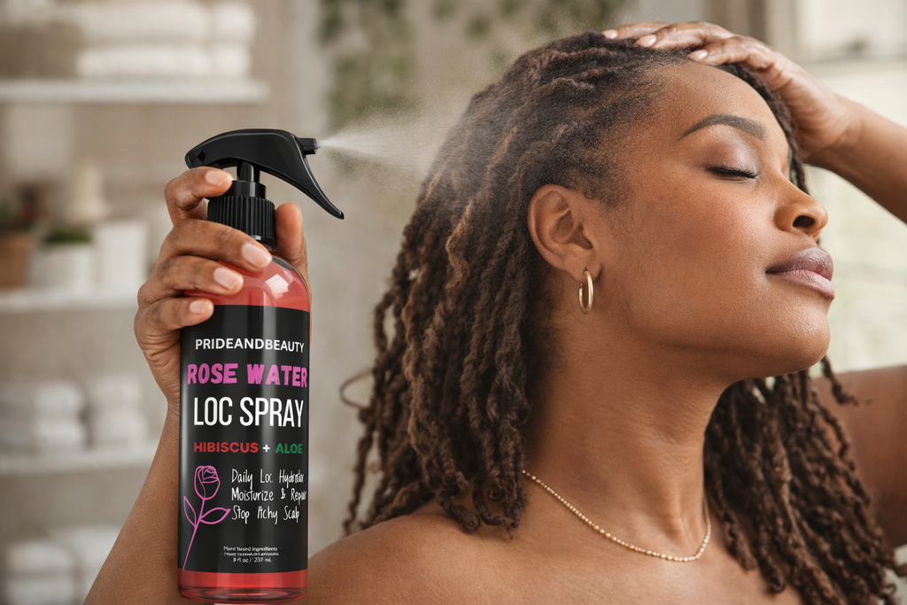 Pride and Beauty Rose Water Loc Spray – Daily Hydration, Itch Relief & Moisture for Locs, Braids & Natural Hair | Plant-Based Formula