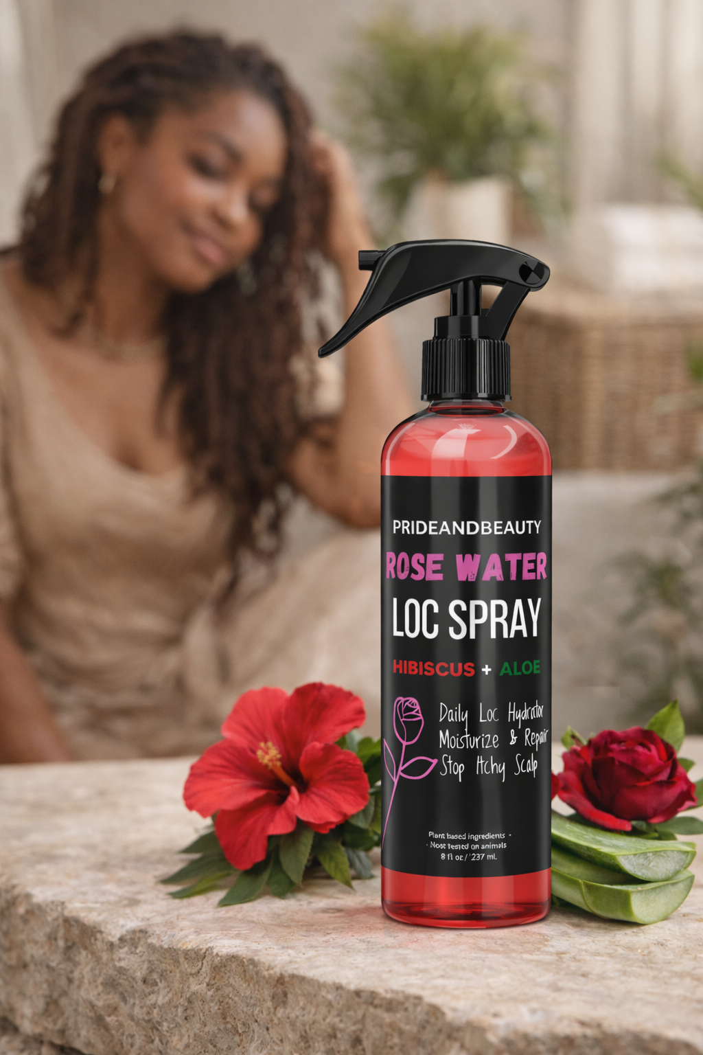 Pride and Beauty Rose Water Loc Spray – Daily Hydration, Itch Relief & Moisture for Locs, Braids & Natural Hair | Plant-Based Formula