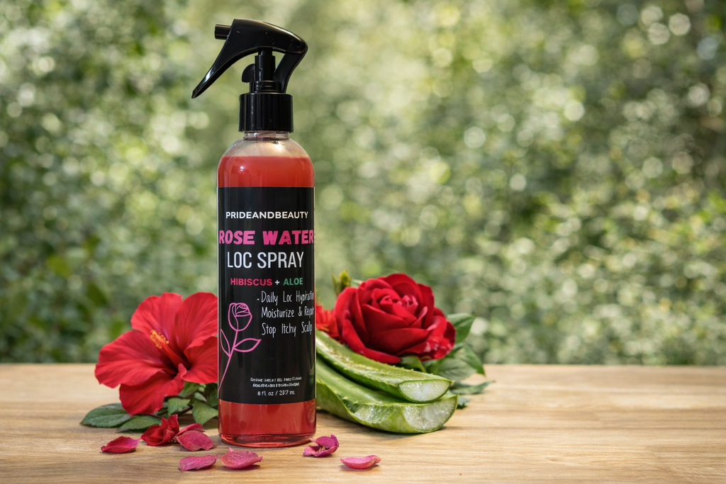 Pride and Beauty Rose Water Loc Spray – Daily Hydration, Itch Relief & Moisture for Locs, Braids & Natural Hair | Plant-Based Formula