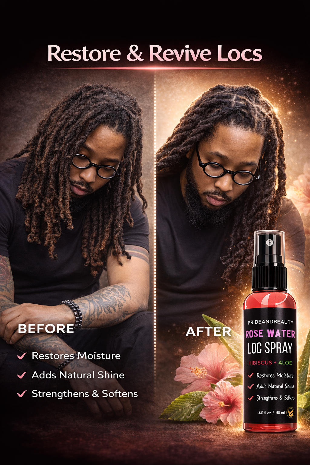 Pride and Beauty Rose Water Loc Spray – Daily Hydration, Itch Relief & Moisture for Locs, Braids & Natural Hair | Plant-Based Formula