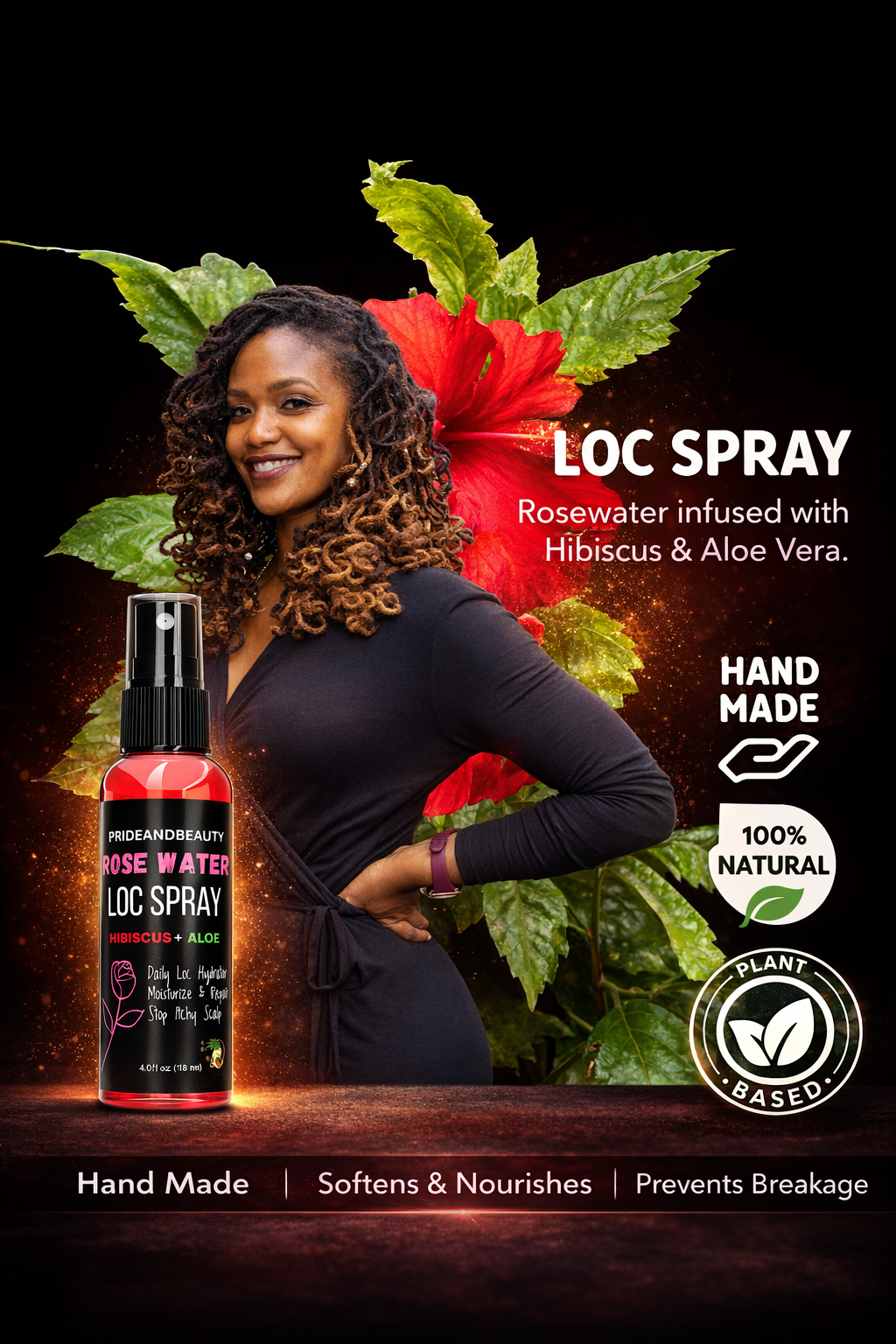 Pride and Beauty Rose Water Loc Spray – Daily Hydration, Itch Relief & Moisture for Locs, Braids & Natural Hair | Plant-Based Formula