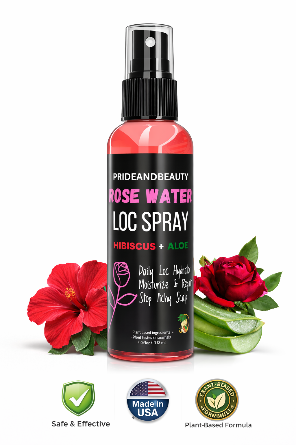 Pride and Beauty Rose Water Loc Spray – Daily Hydration, Itch Relief & Moisture for Locs, Braids & Natural Hair | Plant-Based Formula