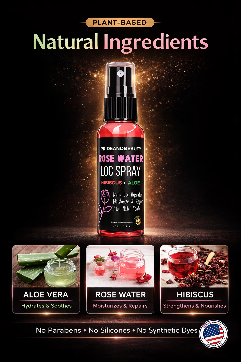Pride and Beauty Rose Water Loc Spray – Daily Hydration, Itch Relief & Moisture for Locs, Braids & Natural Hair | Plant-Based Formula