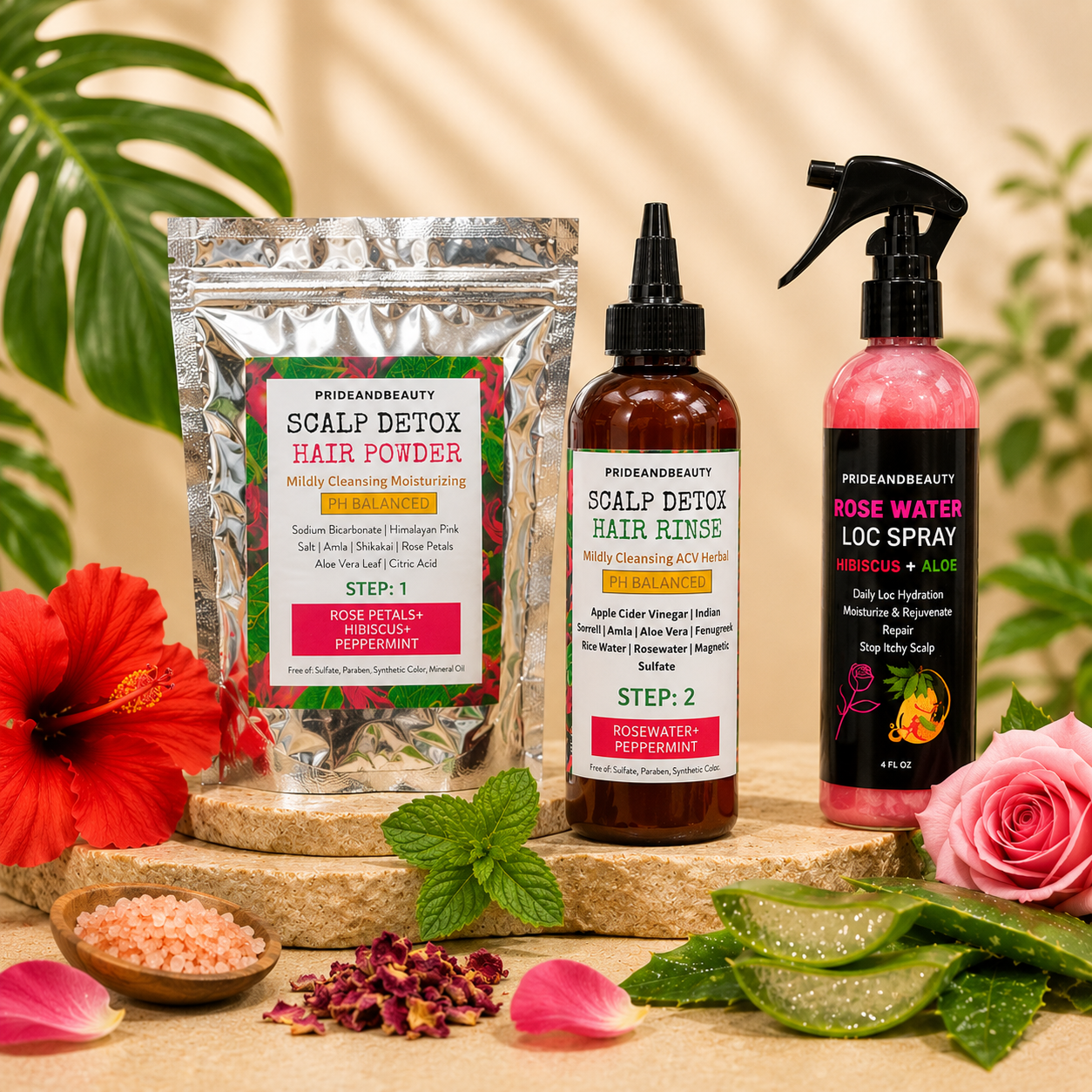 Loc Detox Bundle | 3-Step Scalp Detox Kit with Detox Hair Powder, ACV Hair Rinse & Rose Water Loc Spray