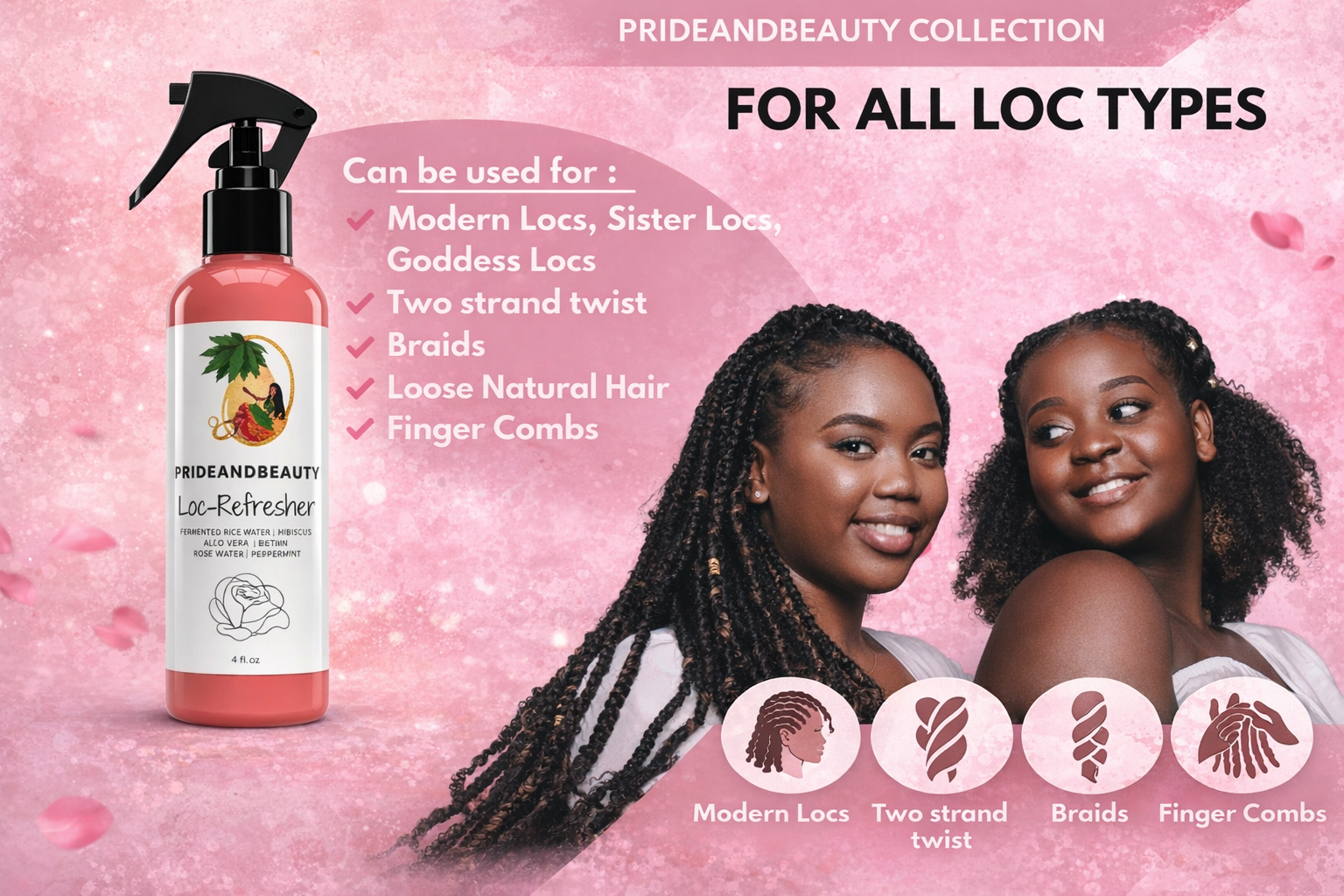 Pride and Beauty Loc-Refresher Spray (Rosewater + Peppermint) — Lightweight Daily Hydration for Locs