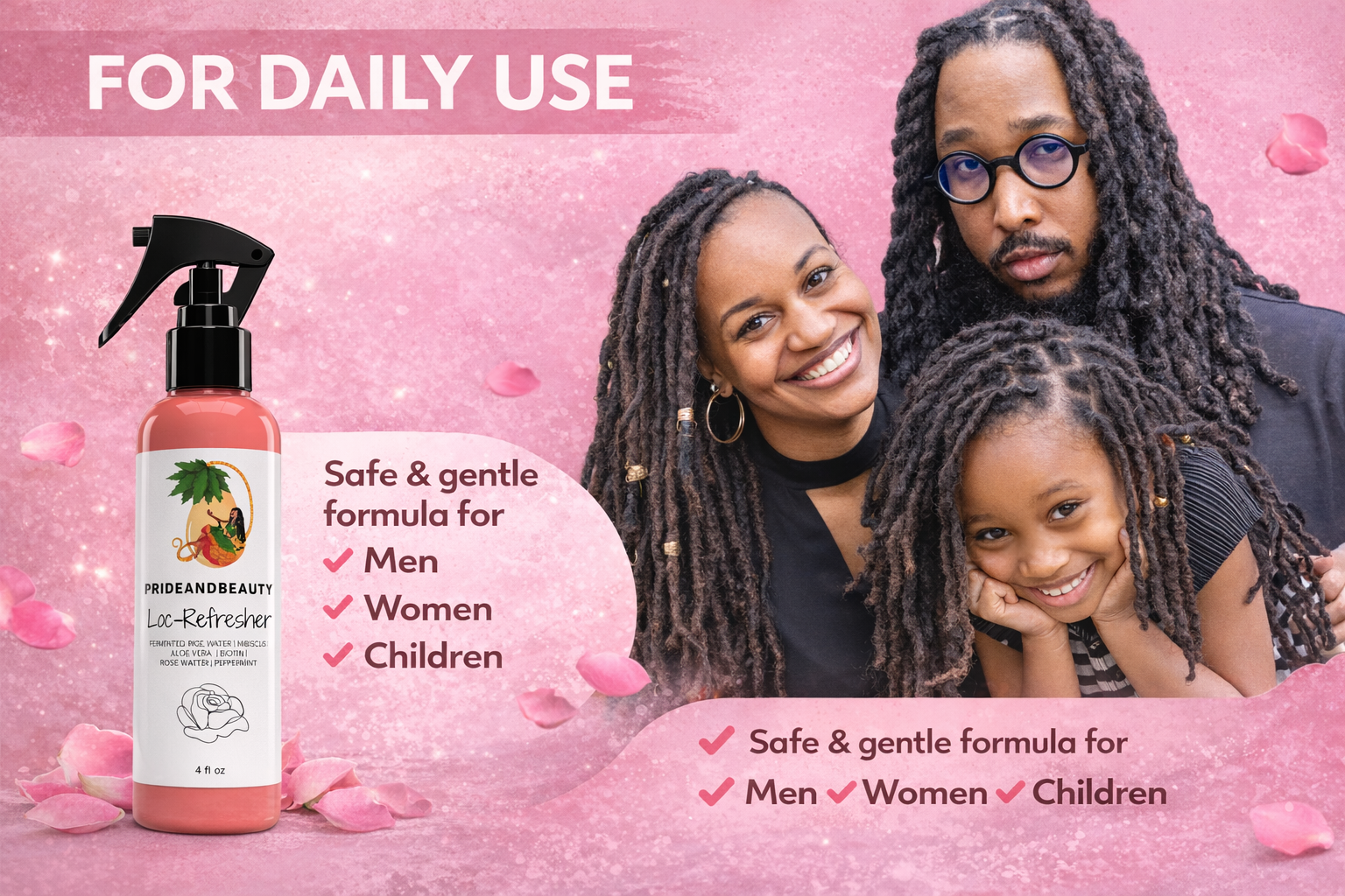 Pride and Beauty Loc-Refresher Spray (Rosewater + Peppermint) — Lightweight Daily Hydration for Locs
