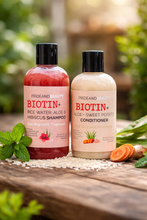 Load image into Gallery viewer, Rice Shampoo and Conditioner Set - Biotin, Hibiscus, and Aloe Shampoo | Hair Regrowth Shampoo and Conditioner.
