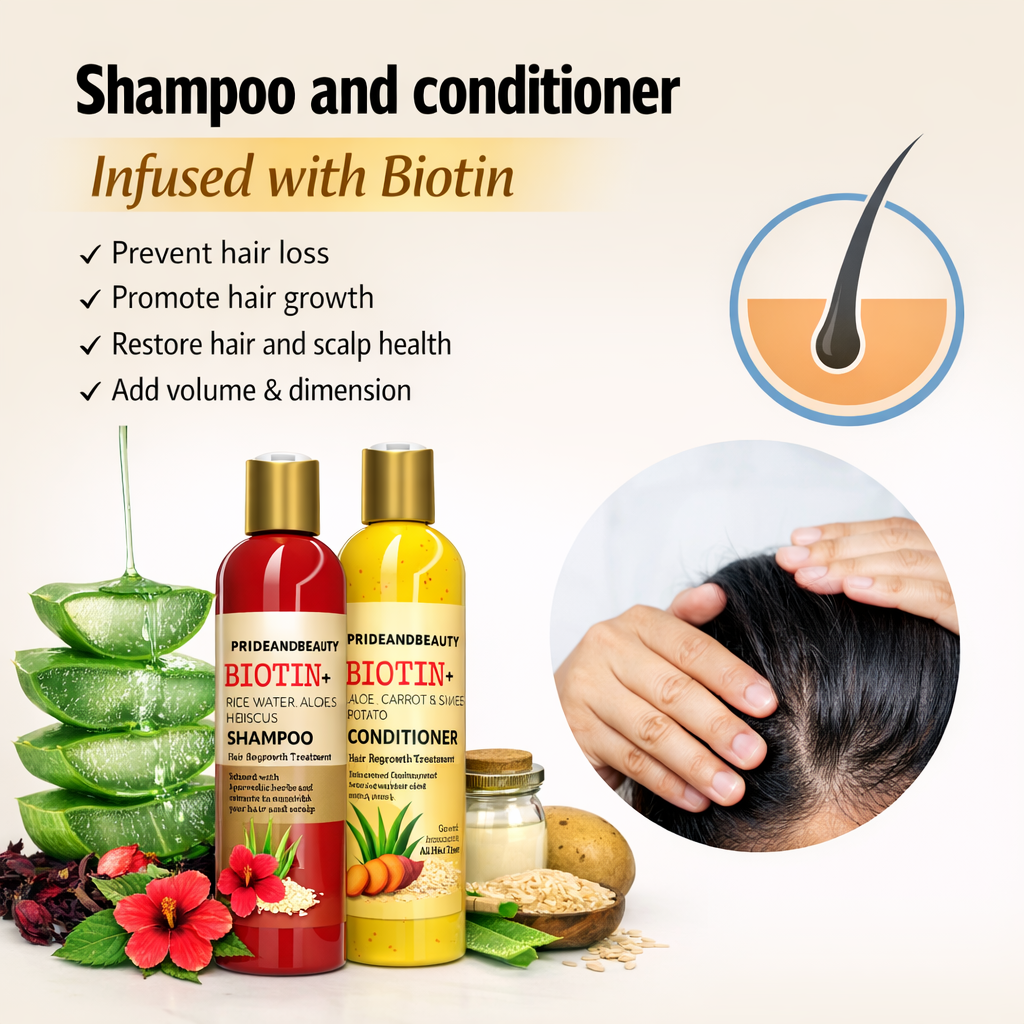 Rice Shampoo and Conditioner Set - Biotin, Hibiscus, and Aloe Shampoo | Hair Regrowth Shampoo and Conditioner.