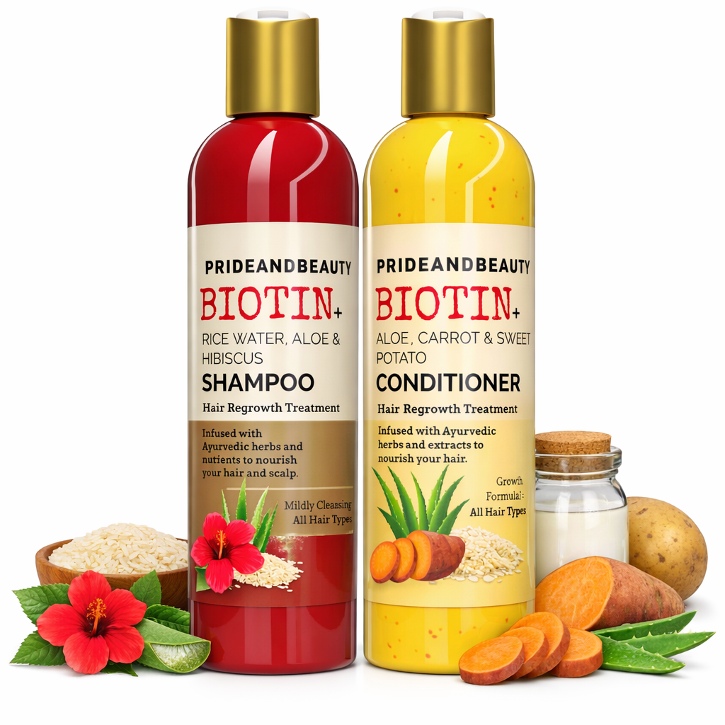 Rice Shampoo and Conditioner Set - Biotin, Hibiscus, and Aloe Shampoo | Hair Regrowth Shampoo and Conditioner.