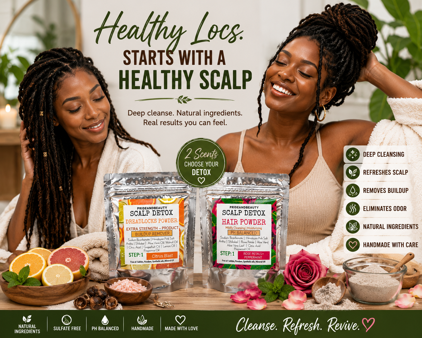 Scalp detox powder for locs deep cleansing buildup remover by Pride and Beauty