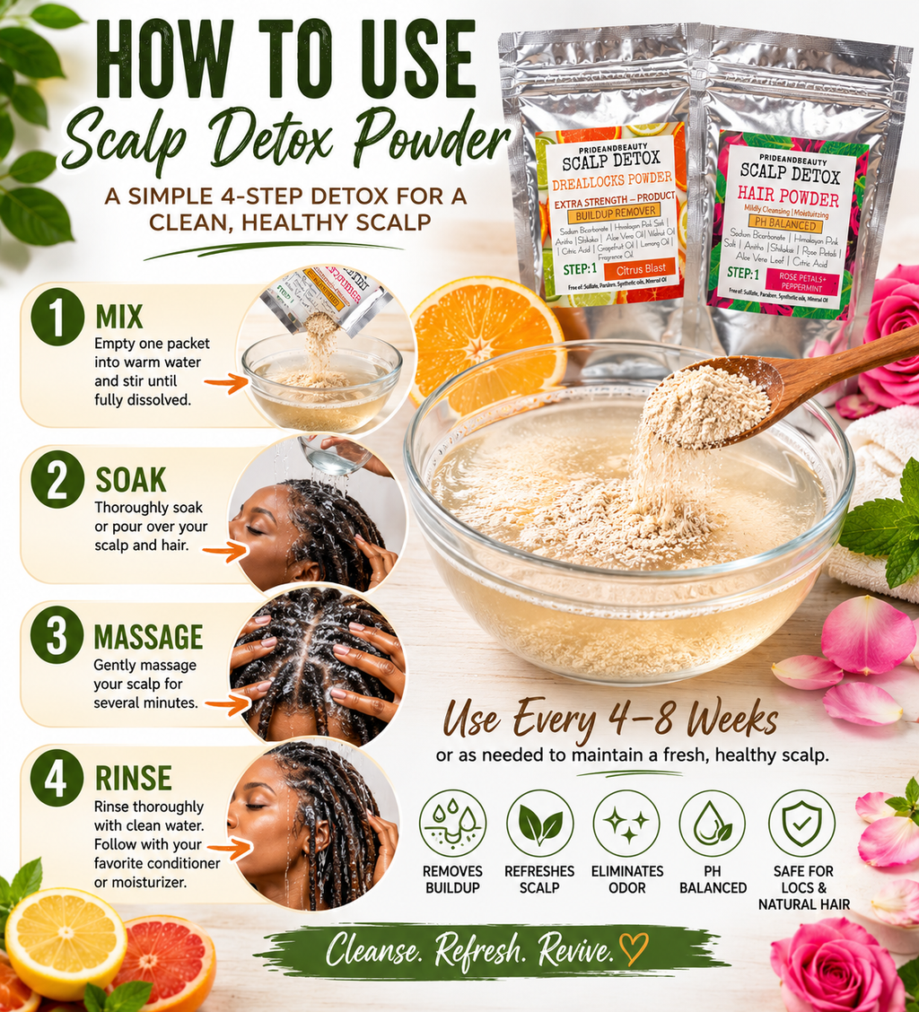 Scalp detox powder for locs deep cleansing buildup remover by Pride and Beauty