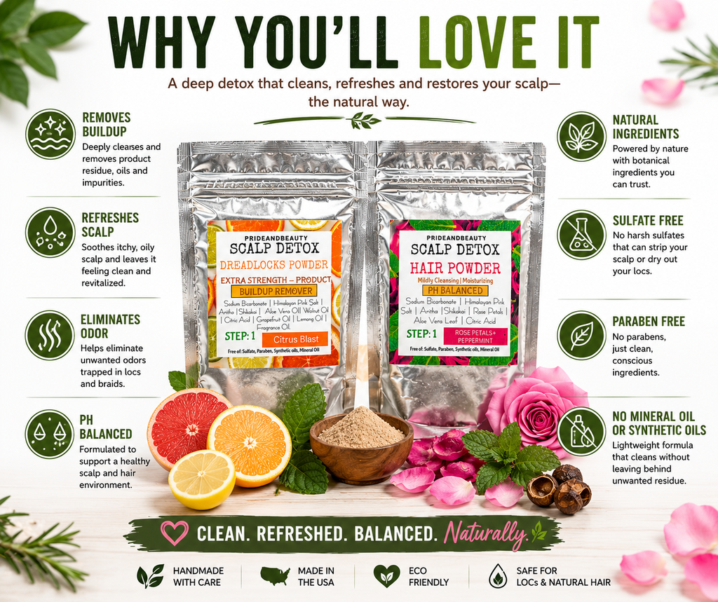Scalp Detox Powder for Locs – Deep Cleansing Buildup Remover | Citrus Blast or Rosewater Peppermint