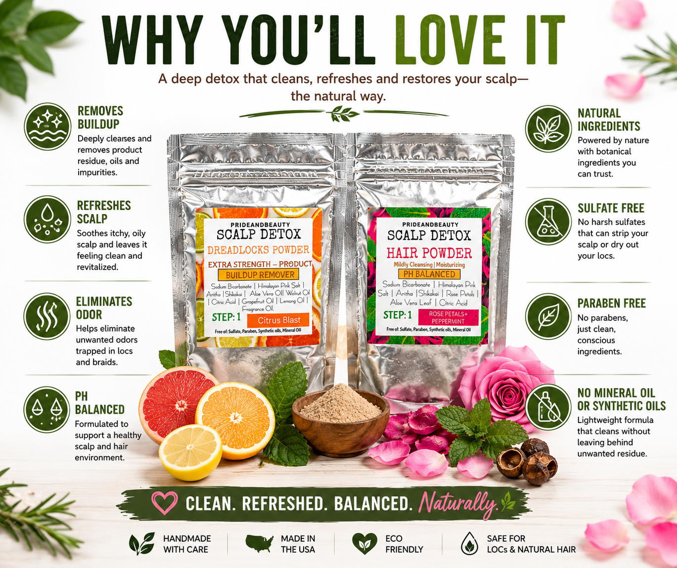 Scalp Detox Powder for Locs – Deep Cleansing Buildup Remover | Citrus Blast or Rosewater Peppermint